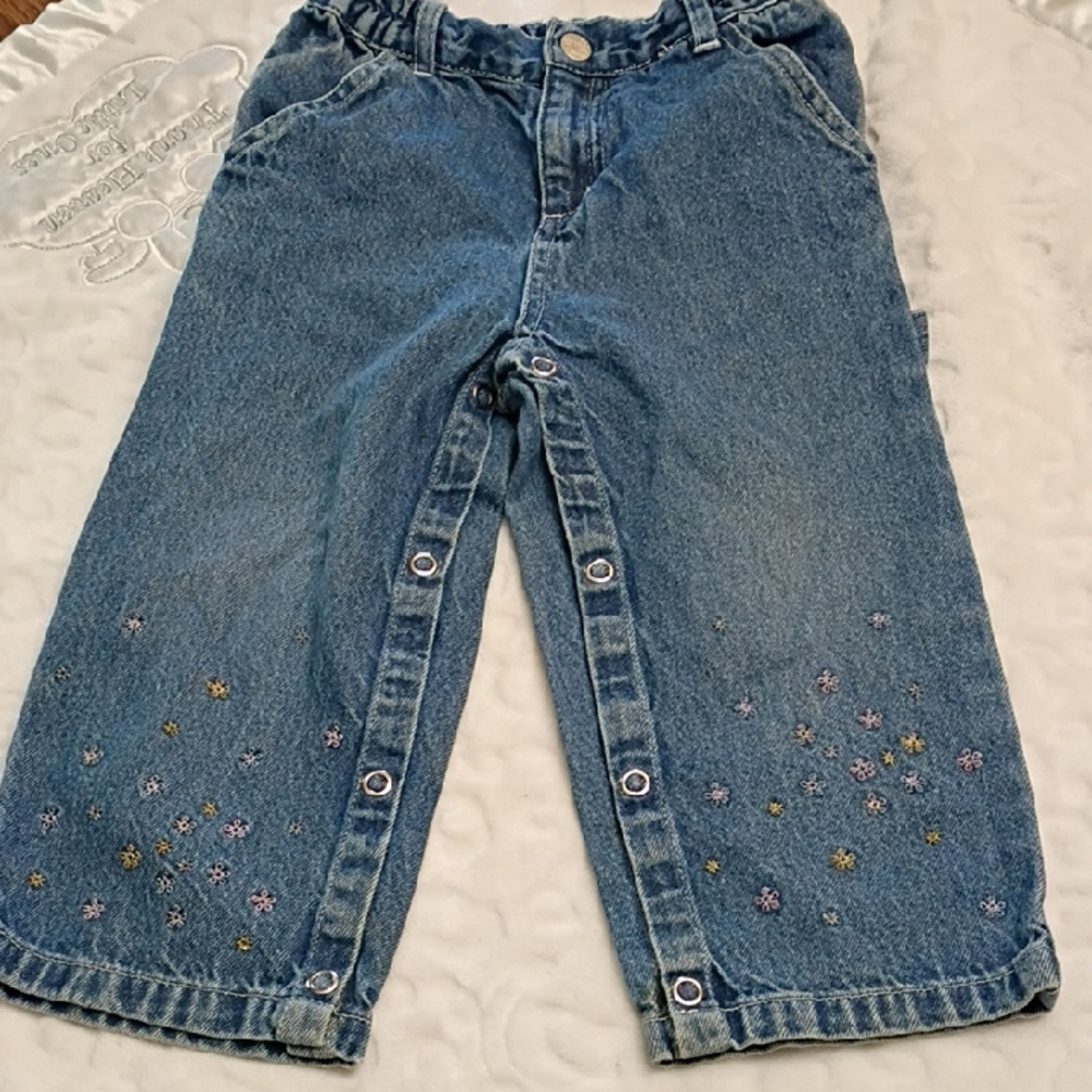 🌼Faded Glory Kids Blue Jeans with Floral Embroidery 24 Months